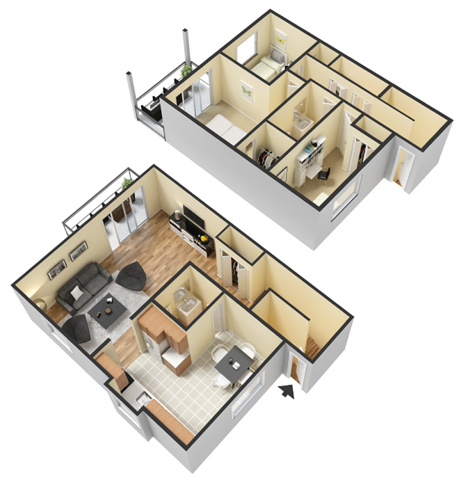 Floor plan for 3 beds, 1.5 baths, 1350 sqft